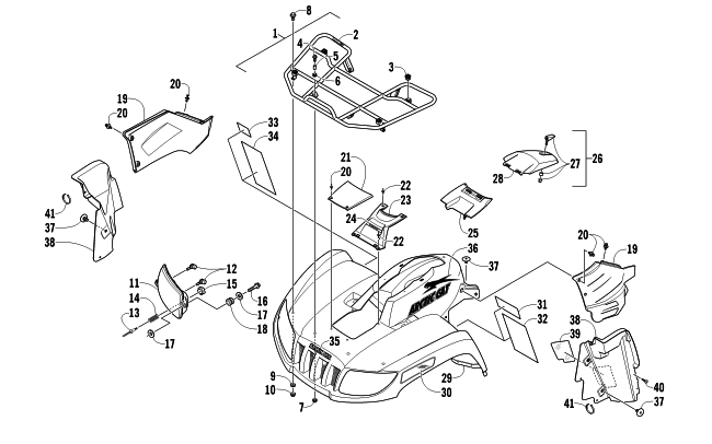Parts Diagram for Arctic Cat 2010 700 DIESEL ATV FRONT RACK, BODY PANEL, AND HEADLIGHT ASSEMBLIES