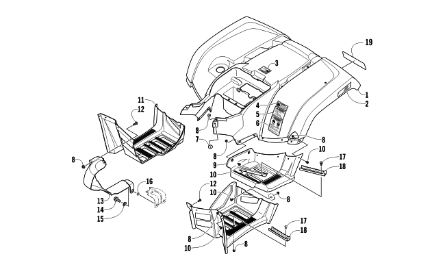 Parts Diagram for Arctic Cat 2010 700 DIESEL ATV REAR BODY PANEL AND FOOTWELL ASSEMBLIES