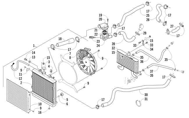 Parts Diagram for Arctic Cat 2013 1000 MUD PRO ATV COOLING ASSEMBLY