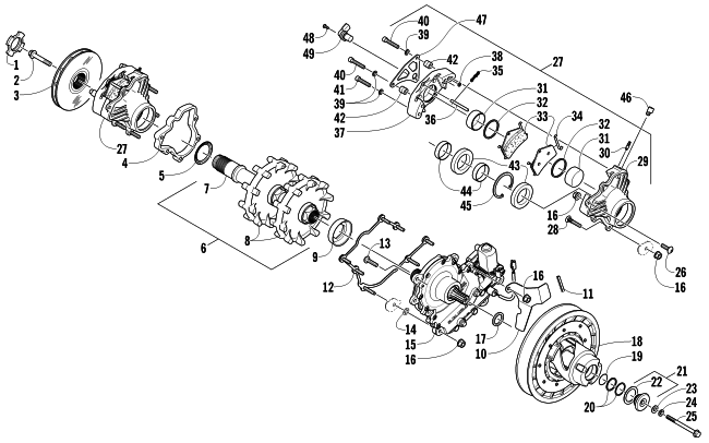 Parts Diagram for Arctic Cat 2011 F6 SNO PRO SNOWMOBILE DRIVE TRAIN SHAFT AND BRAKE ASSEMBLIES