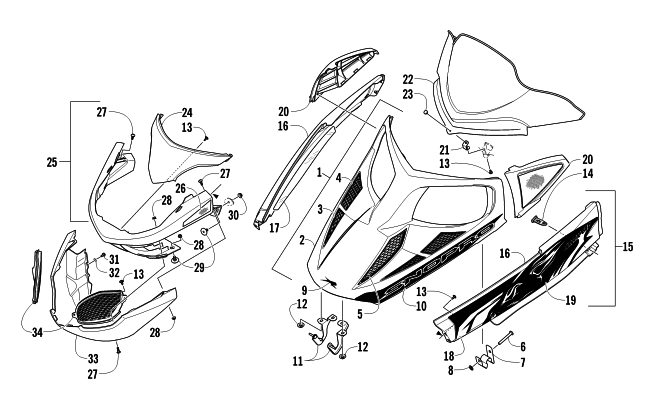 Parts Diagram for Arctic Cat 2011 F6 SNO PRO SNOWMOBILE HOOD, WINDSHIELD, AND FRONT BUMPER ASSEMBLY