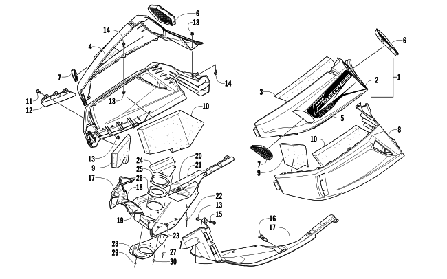 Parts Diagram for Arctic Cat 2011 F5 LXR SNOWMOBILE SKID PLATE AND SIDE PANEL ASSEMBLY