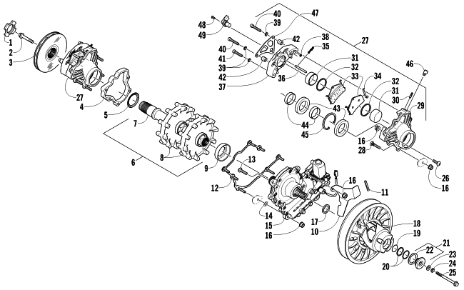 Parts Diagram for Arctic Cat 2014 F5 SNOWMOBILE DRIVE TRAIN SHAFT AND BRAKE ASSEMBLIES