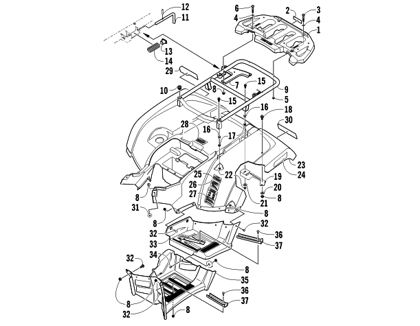 Parts Diagram for Arctic Cat 2010 TRV 700s H1 EFI ATV REAR RACK, BODY PANEL, AND FOOTWELL ASSEMBLIES