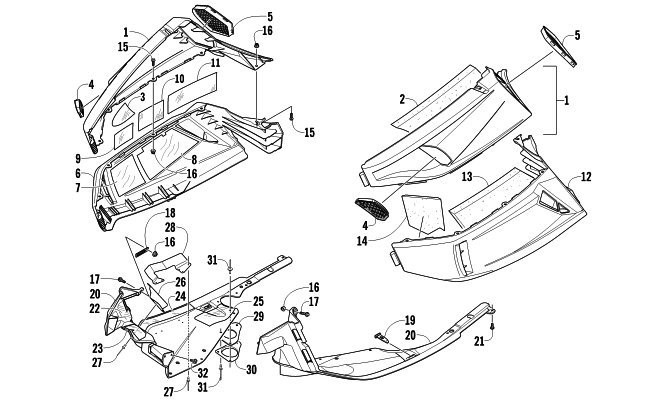 Parts Diagram for Arctic Cat 2011 BEARCAT Z1 XT LTD SNOWMOBILE SKID PLATE AND SIDE PANEL ASSEMBLY