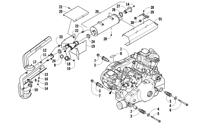 Parts Diagram for Arctic Cat 2011 PROWLER 1000 H2 EFI XTZ ATV ENGINE AND EXHAUST