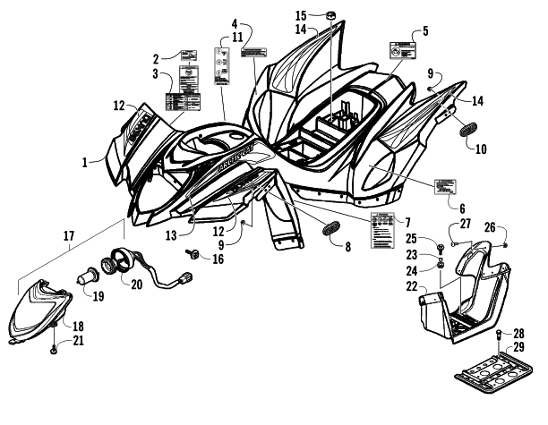 Parts Diagram for Arctic Cat 2010 90 2X4 DVX ATV BODY PANEL AND HEADLIGHT ASSEMBLY