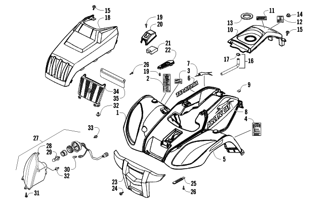 Parts Diagram for Arctic Cat 2010 150 2X4 UTILITY ATV FRONT BODY PANEL AND HEADLIGHT ASSEMBLIES