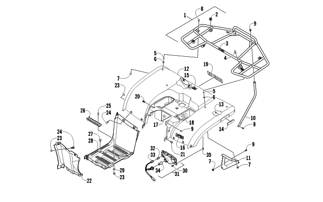 Parts Diagram for Arctic Cat 2011 366 SE ATV REAR BODY, RACK, AND TAILLIGHT ASSEMBLY