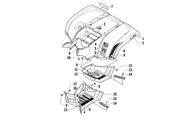 Parts Diagram for Arctic Cat 2011 700s TRV CRUISER ATV REAR BODY PANEL AND FOOTWELL ASSEMBLIES