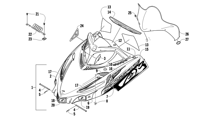 Parts Diagram for Arctic Cat 2011 CF8 SNO PRO SNOWMOBILE HOOD AND WINDSHIELD ASSEMBLY