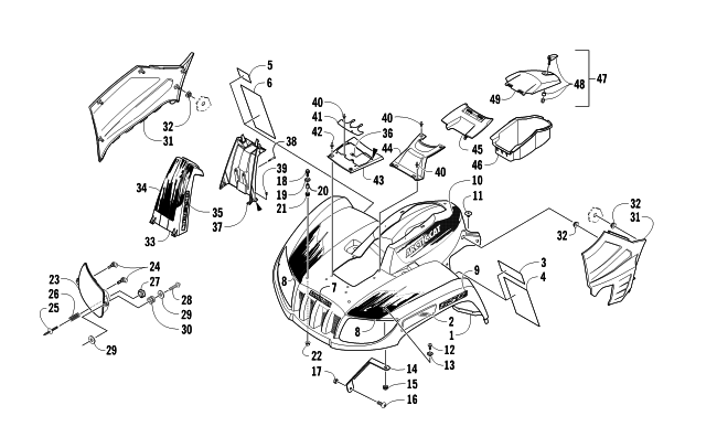 Parts Diagram for Arctic Cat 2011 650 H1 MUD PRO ATV FRONT BODY PANEL AND HEADLIGHT ASSEMBLIES