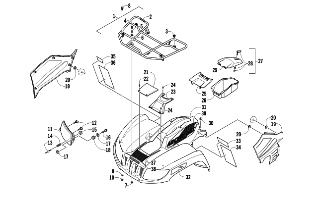 Parts Diagram for Arctic Cat 2011 TRV 700 ATV FRONT RACK, BODY PANEL, AND HEADLIGHT ASSEMBLIES