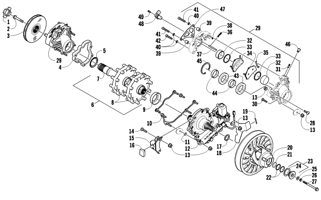 Parts Diagram for Arctic Cat 2011 Z1 TURBO LXR SNOWMOBILE DRIVE TRAIN SHAFT AND BRAKE ASSEMBLIES
