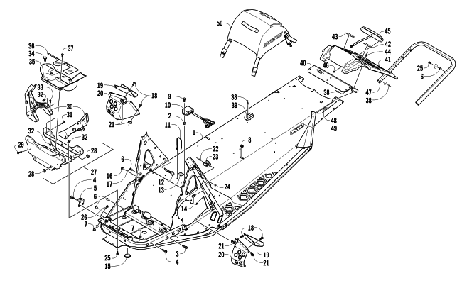 Parts Diagram for Arctic Cat 2011 Z1 TURBO LXR LTD SNOWMOBILE CHASSIS, REAR BUMPER, AND SNOWFLAP ASSEMBLY