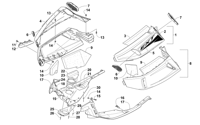 Parts Diagram for Arctic Cat 2011 F8 EXT SNO PRO SNOWMOBILE SKID PLATE AND SIDE PANEL ASSEMBLY