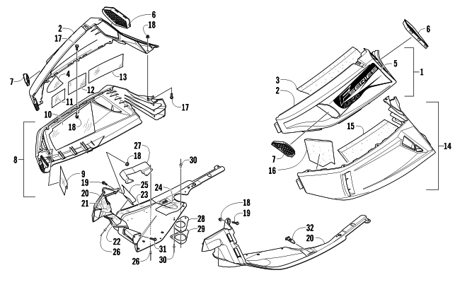 Parts Diagram for Arctic Cat 2011 Z1 LXR SNOWMOBILE SKID PLATE AND SIDE PANEL ASSEMBLY