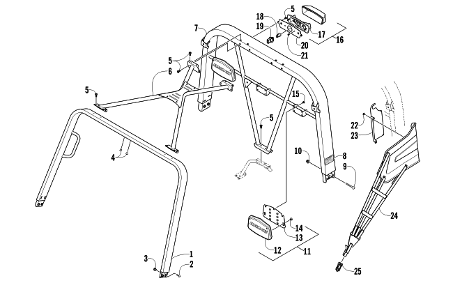 Parts Diagram for Arctic Cat 2011 PROWLER 700 HDX ATV ROPS AND TAILLIGHT ASSEMBLY