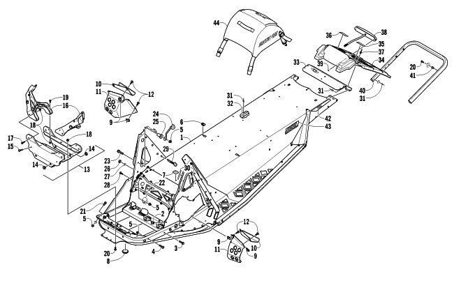 Parts Diagram for Arctic Cat 2011 F8 LXR SNOWMOBILE CHASSIS, REAR BUMPER, AND SNOWFLAP ASSEMBLY