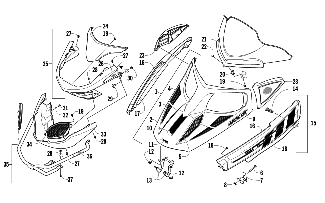 Parts Diagram for Arctic Cat 2011 F8 LXR SNO PRO LTD SNOWMOBILE HOOD, WINDSHIELD, AND FRONT BUMPER ASSEMBLY