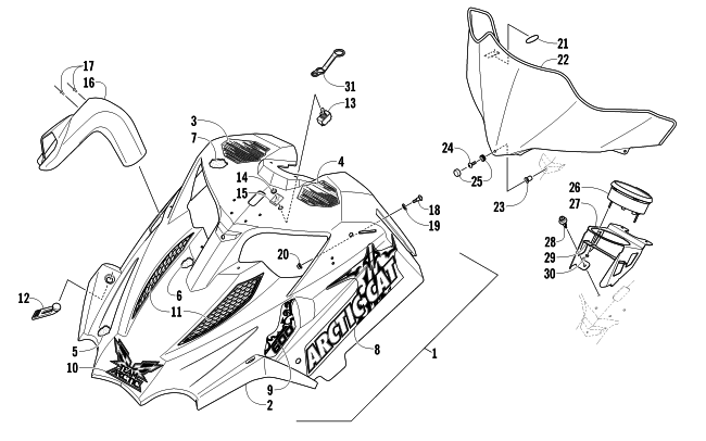 Parts Diagram for Arctic Cat 2011 ARCTIC CAT SNO PRO 600 CROSS COUNTRY SNOWMOBILE HOOD AND WINDSHIELD ASSEMBLY