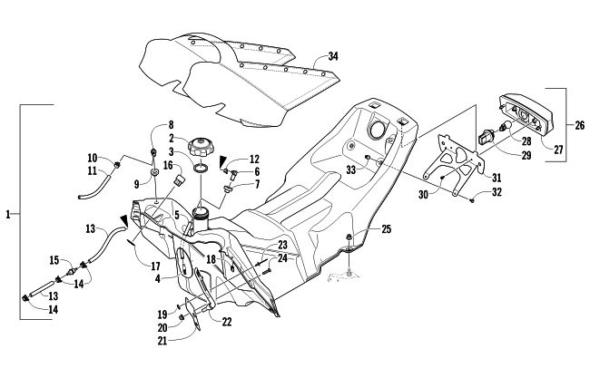 Parts Diagram for Arctic Cat 2011 ARCTIC CAT SNO PRO 600 CROSS COUNTRY SNOWMOBILE GAS TANK AND TAILLIGHT ASSEMBLY