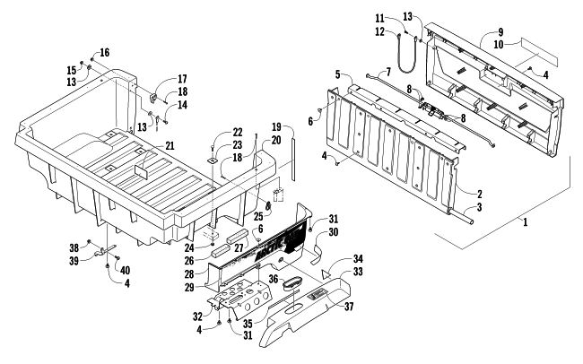 Parts Diagram for Arctic Cat 2011 PROWLER 1000 H2 EFI XTZ ATV CARGO BOX AND TAILGATE ASSEMBLY