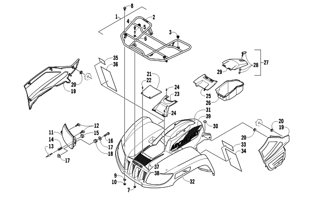 Parts Diagram for Arctic Cat 2011 TRV 400 ATV FRONT RACK, BODY PANEL, AND HEADLIGHT ASSEMBLIES