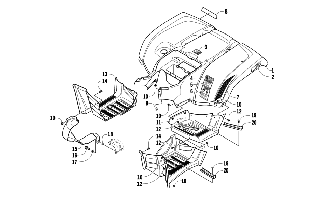 Parts Diagram for Arctic Cat 2011 700 DIESEL ATV REAR BODY PANEL AND FOOTWELL ASSEMBLIES