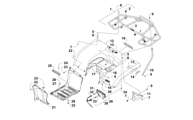 Parts Diagram for Arctic Cat 2011 425 EFI CR ATV REAR BODY, RACK, AND TAILLIGHT ASSEMBLY