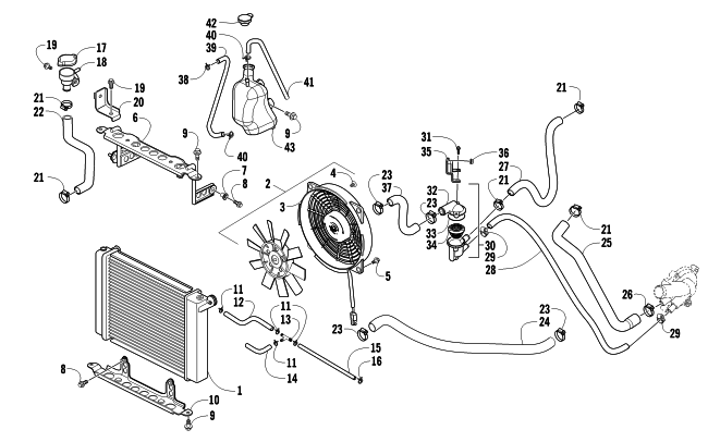 Parts Diagram for Arctic Cat 2012 425 CR ATV COOLING ASSEMBLY