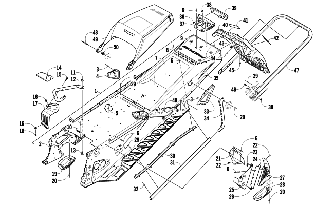 Parts Diagram for Arctic Cat 2012 F 800 LXR SNOWMOBILE TUNNEL, REAR BUMPER, AND SNOWFLAP ASSEMBLY