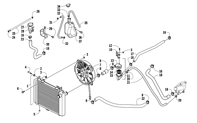 Parts Diagram for Arctic Cat 2011 XC 450 EFI ATV COOLING ASSEMBLY