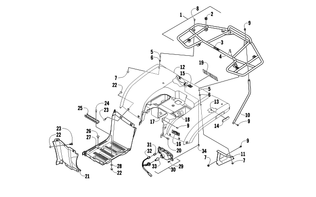 Parts Diagram for Arctic Cat 2011 350 CR ATV REAR BODY, RACK, AND TAILLIGHT ASSEMBLY