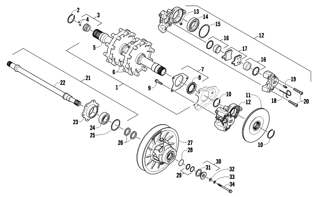 Parts Diagram for Arctic Cat 2012 F 800 SNO PRO SNOWMOBILE DRIVE TRAIN SHAFTS AND BRAKE ASSEMBLIES