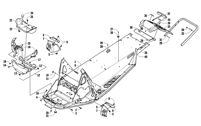 Parts Diagram for Arctic Cat 2012 F570 SNOWMOBILE CHASSIS, REAR BUMPER, AND SNOWFLAP ASSEMBLY