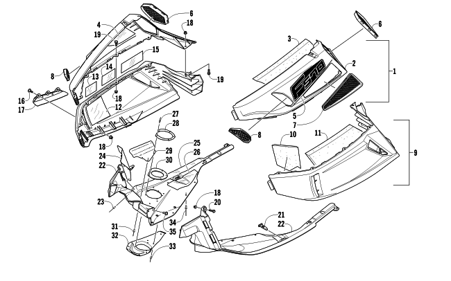 Parts Diagram for Arctic Cat 2012 F570 SNOWMOBILE SKID PLATE AND SIDE PANEL ASSEMBLY