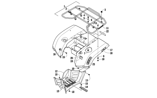 Parts Diagram for Arctic Cat 2012 550 GT ATV REAR RACK, BODY PANEL, AND FOOTWELL ASSEMBLIES