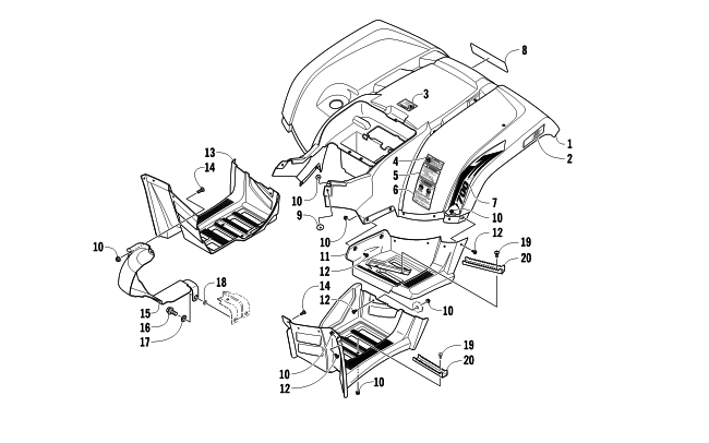 Parts Diagram for Arctic Cat 2012 700 DIESEL ATV REAR BODY PANEL AND FOOTWELL ASSEMBLIES