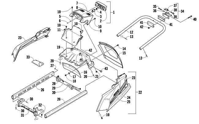 Parts Diagram for Arctic Cat 2012 BEARCAT 570 SNOWMOBILE REAR BUMPER, HITCH, RACK RAIL, SNOWFLAP, AND TAILLIGHT ASSEMBLY