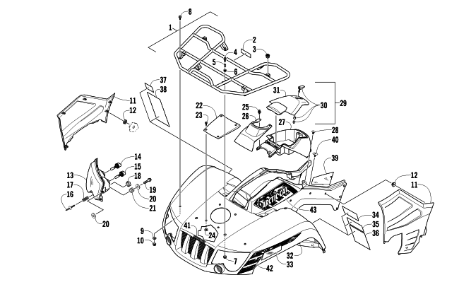 Parts Diagram for Arctic Cat 2012 550 ATV FRONT RACK, BODY PANEL, AND HEADLIGHT ASSEMBLIES