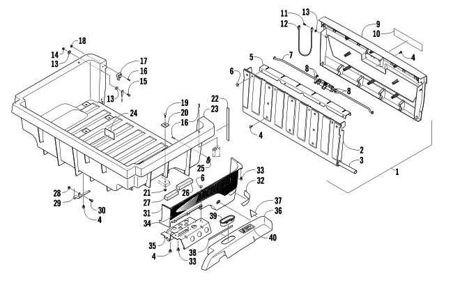 Parts Diagram for Arctic Cat 2012 PROWLER 700 XTX ATV CARGO BOX AND TAILGATE ASSEMBLY