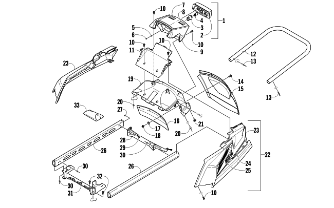 Parts Diagram for Arctic Cat 2012 T570 SNOWMOBILE REAR BUMPER, RACK RAIL, SNOWFLAP, AND TAILLIGHT ASSEMBLY