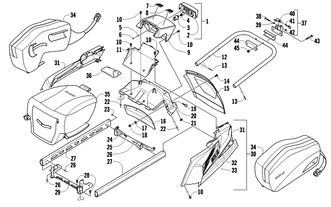 Parts Diagram for Arctic Cat 2012 TZ1 LXR SNOWMOBILE REAR BUMPER, RACK RAIL, SNOWFLAP, AND TAILLIGHT ASSEMBLY
