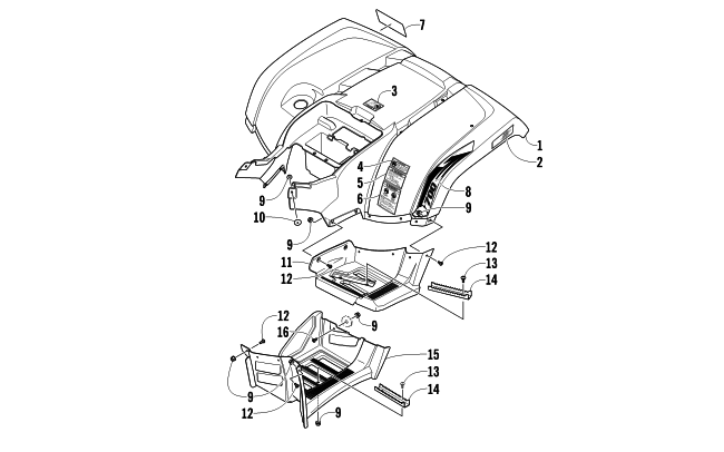 Parts Diagram for Arctic Cat 2012 TRV 700 GT ATV REAR BODY PANEL AND FOOTWELL ASSEMBLIES