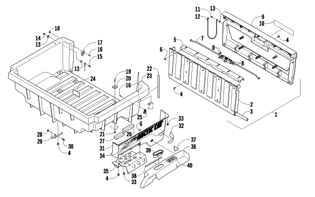 Parts Diagram for Arctic Cat 2012 PROWLER 1000 XTZ ATV CARGO BOX AND TAILGATE ASSEMBLY