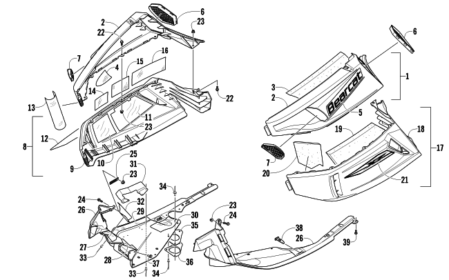 Parts Diagram for Arctic Cat 2012 BEARCAT Z1 XT LTD SNOWMOBILE SKID PLATE AND SIDE PANEL ASSEMBLY