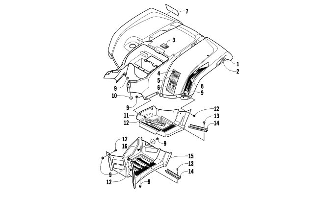 Parts Diagram for Arctic Cat 2012 TRV 550 CRUISER ATV REAR BODY PANEL AND FOOTWELL ASSEMBLIES