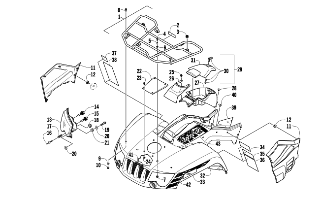 Parts Diagram for Arctic Cat 2012 450 ATV FRONT RACK, BODY PANEL, AND HEADLIGHT ASSEMBLIES