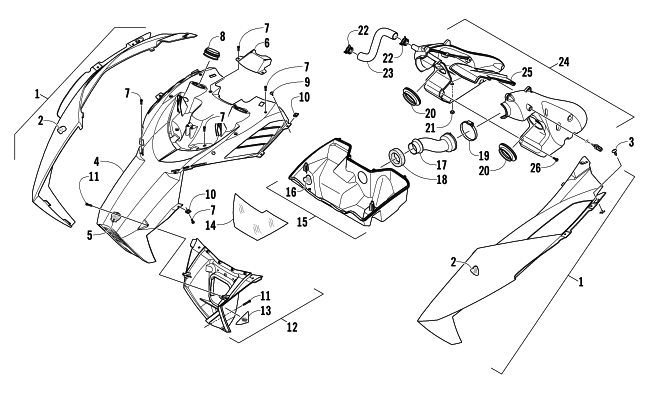 Parts Diagram for Arctic Cat 2012 M 1100 SNO PRO LTD 153 SNOWMOBILE HOOD AND AIR INTAKE ASSEMBLY